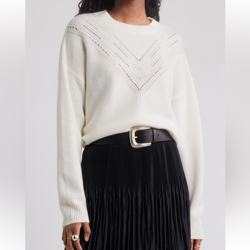 Treasure & Bond Pointelle Wool & Cashmere Sweater Ivory Dove